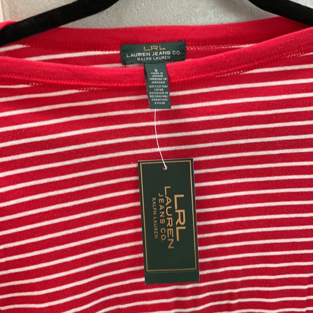 NWT Ralph Lauren women’s long sleeve red with white stripes - Picture 2 of 7